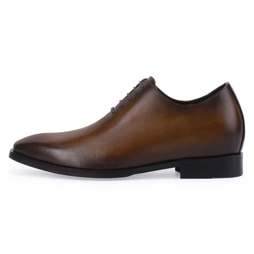 7CM/ 2.76 Inches Taller - CMR CHAMARIPA Elevator Dress Shoes For Men - Brown Calfskin Wedding Shoes