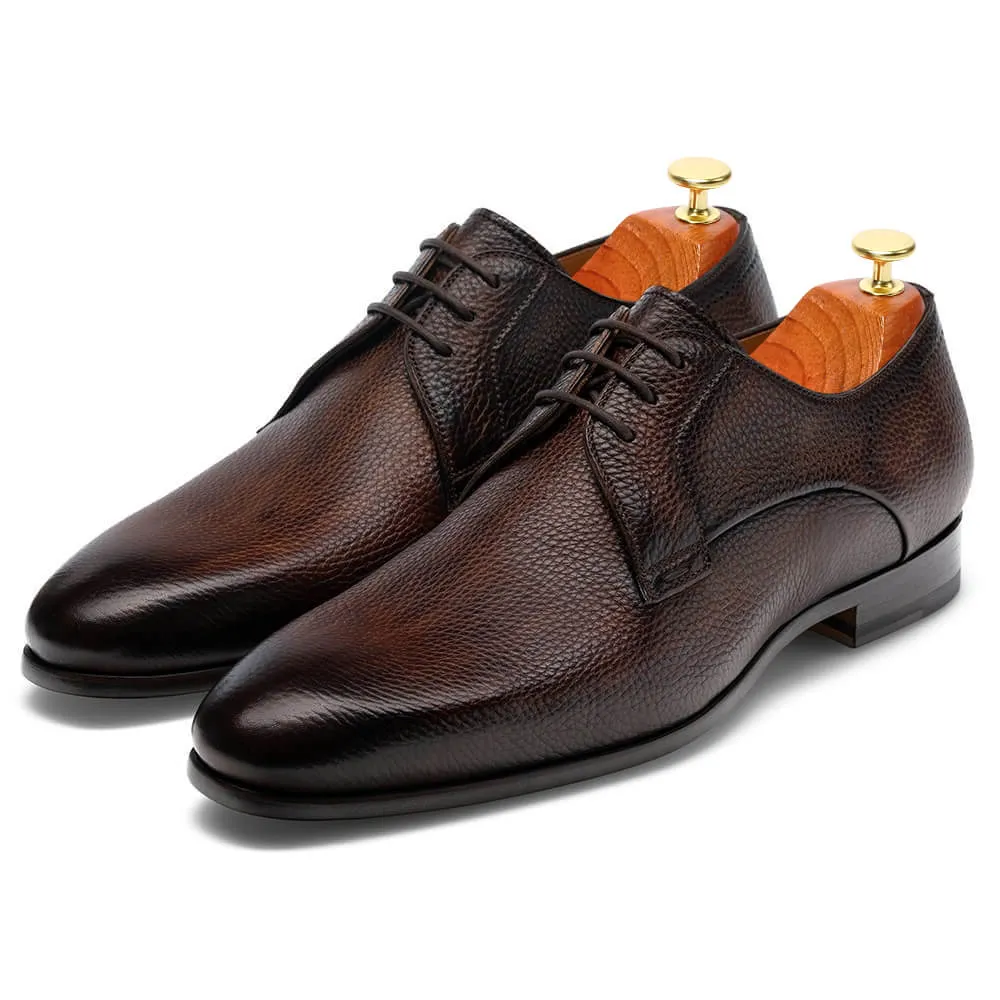 7CM / 2.76Inches - CMR CHAMARIPA Dress Elevator Shoes High Heel Men Shoes Brown Leather Derby Shoes