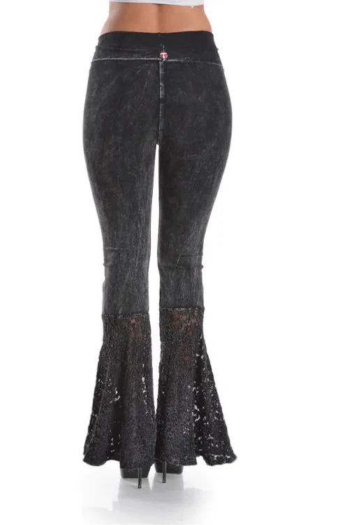 Black Yoga Pants with Lace Bell Bottoms