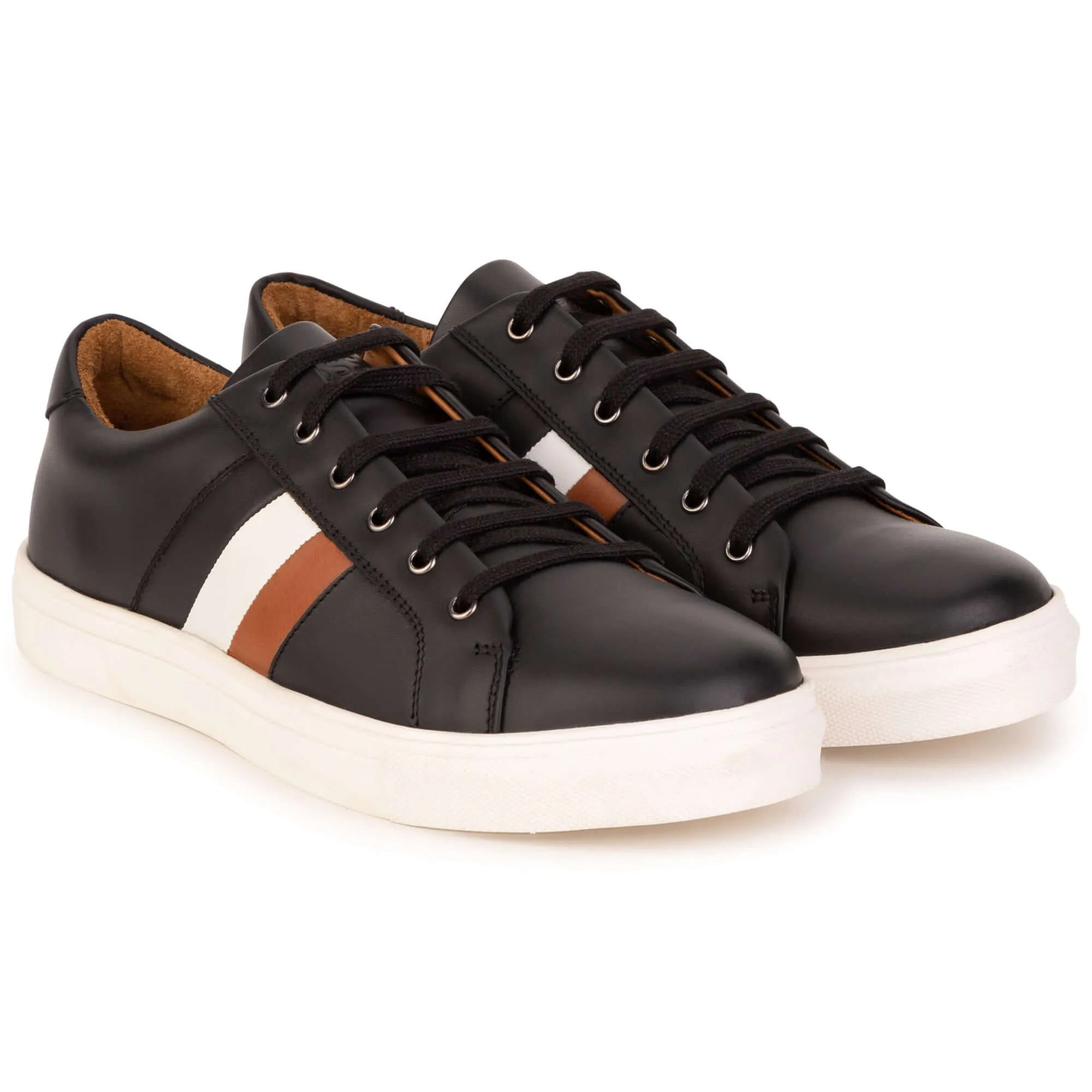 Boys Black Leather Trainers