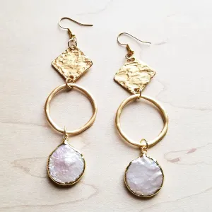 Brushed Gold Freshwater Pearl Dangle Earrings