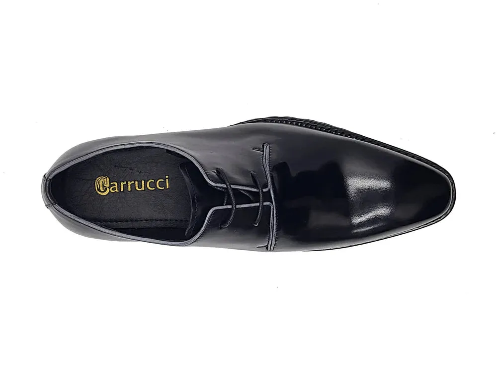 Carrucci Black Lace-Up Shoes Oxford Genuine Leather Whole Cut Derby with Lug Sole