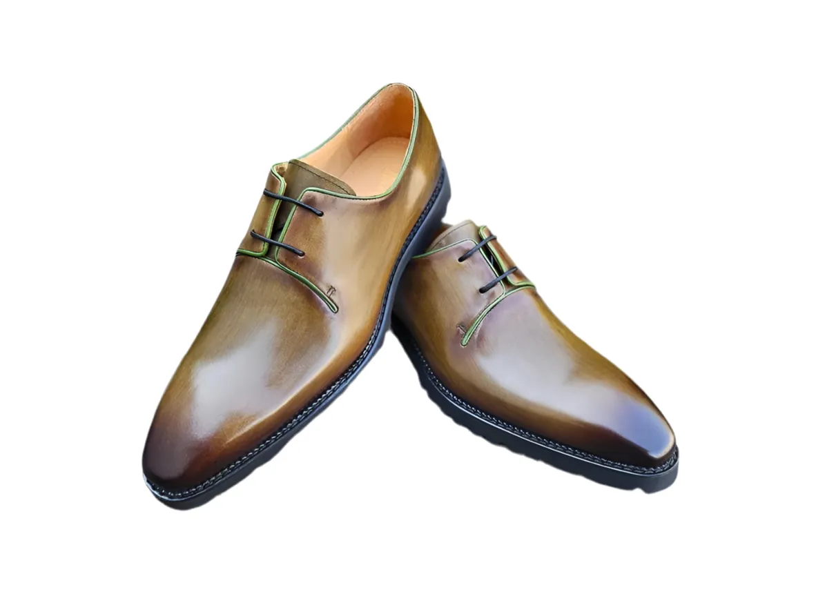 Carrucci Olive Lace-Up Shoes Oxford Genuine Leather Whole Cut Derby with Lug Sole