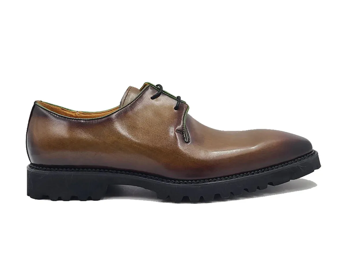 Carrucci Olive Lace-Up Shoes Oxford Genuine Leather Whole Cut Derby with Lug Sole