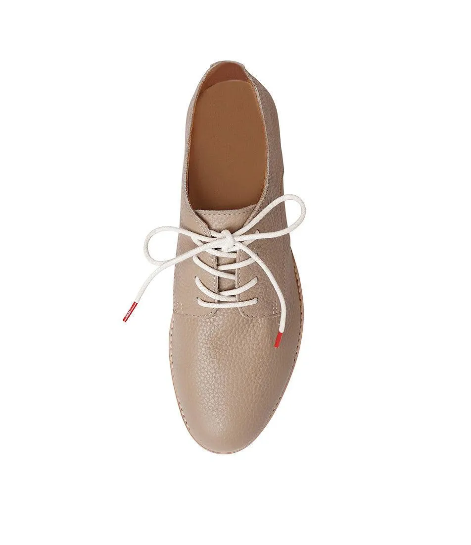 Derby Super Soft Taupe Leather Lace Up Flats