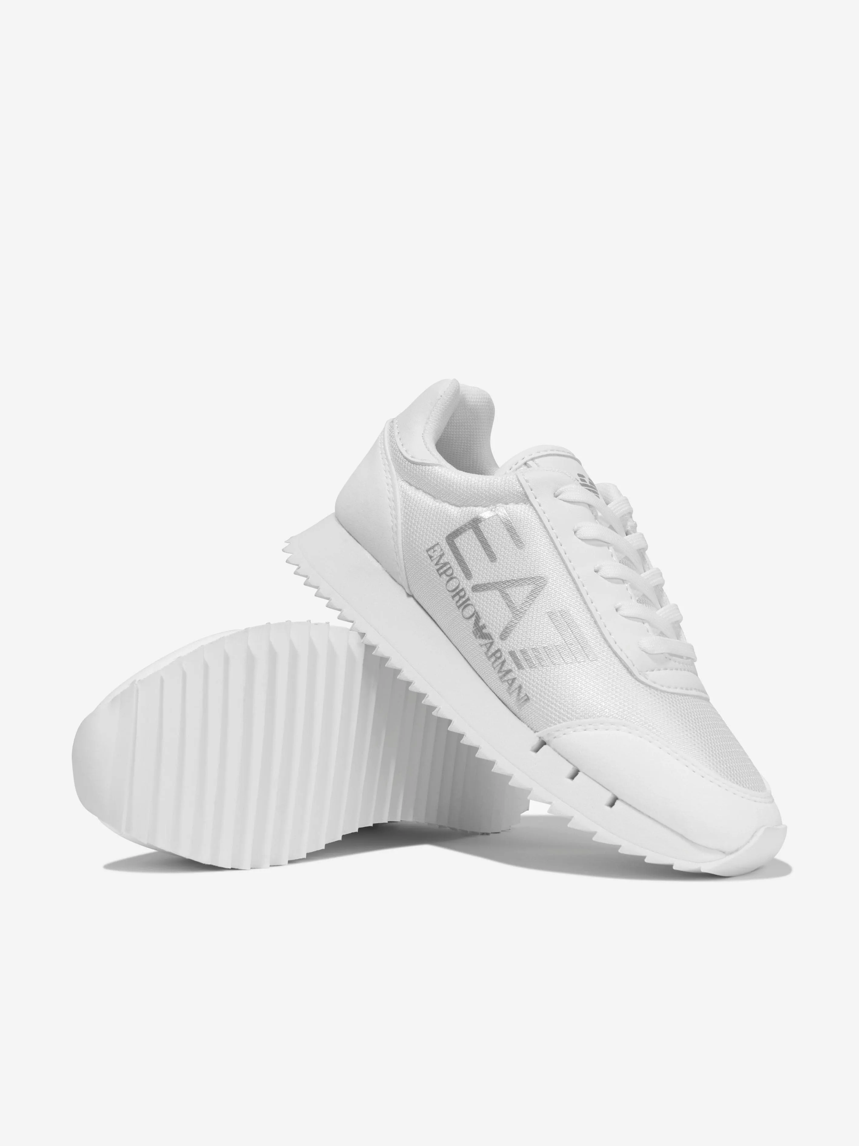 EA7 Emporio Armani Kids Logo Lace Up Trainers in White