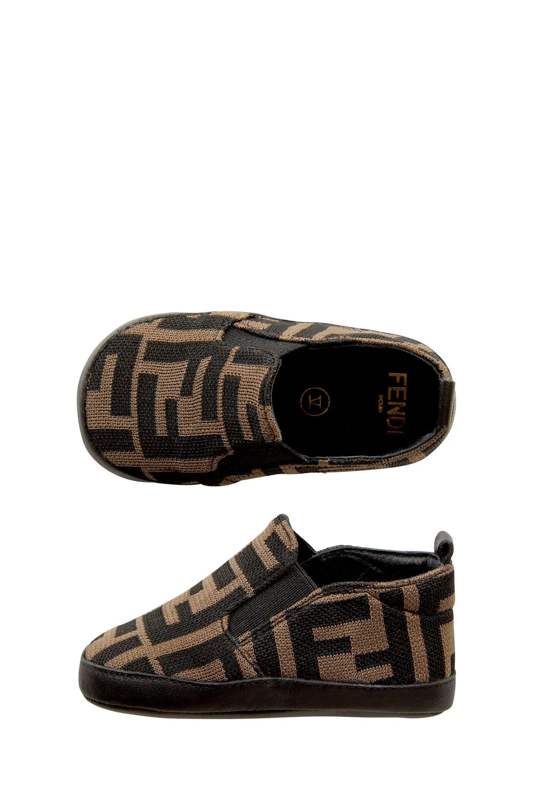 Fendi Baby Boys FF Logo Slip On Shoes in Brown