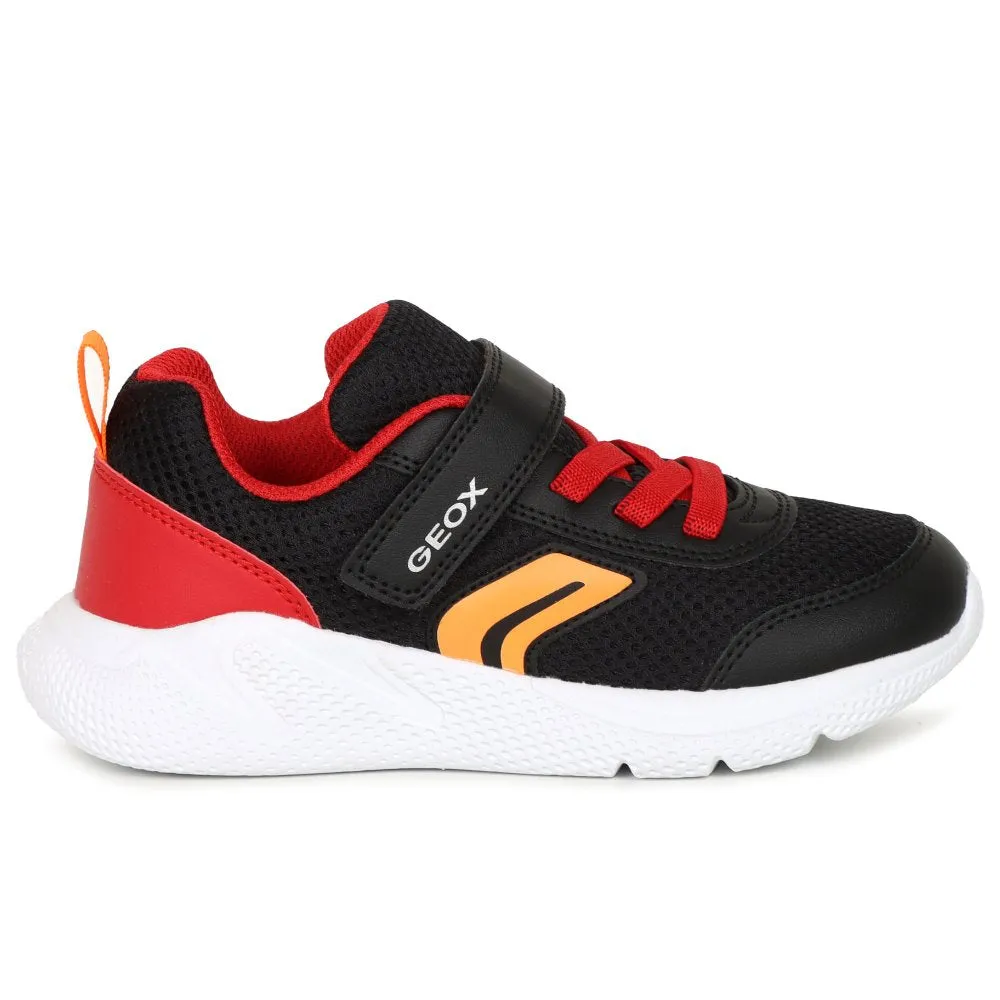 Geox J Sprintye Black Red Velcro Junior Trainers