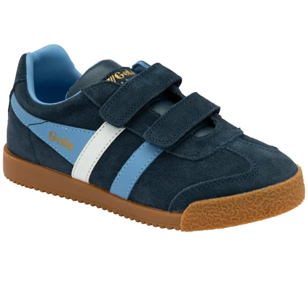 Gola Harrier Navy Vista Blue White Suede Kids Trainers