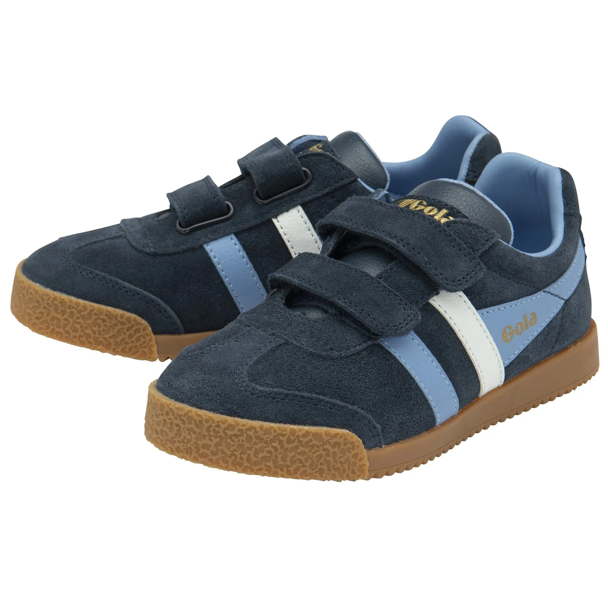 Gola Harrier Navy Vista Blue White Suede Kids Trainers