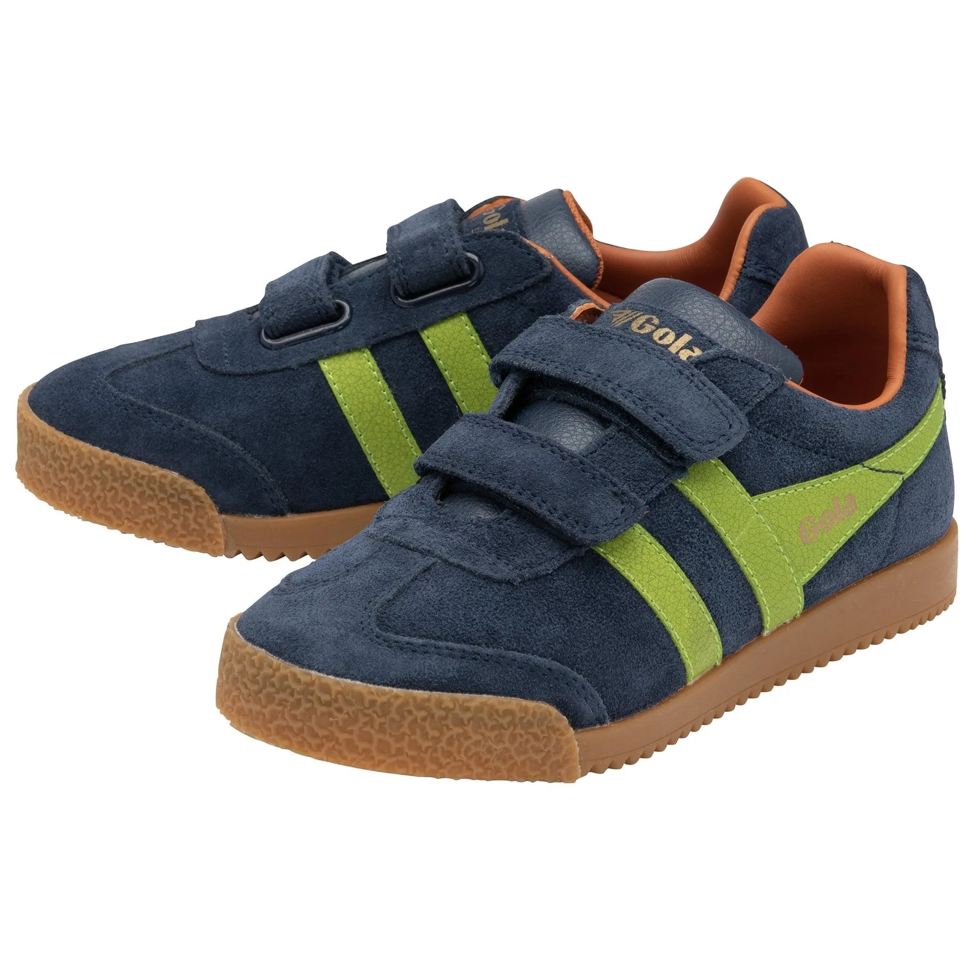 Gola Harrier Navy Zest  Moody Orange Suede Kids Trainers