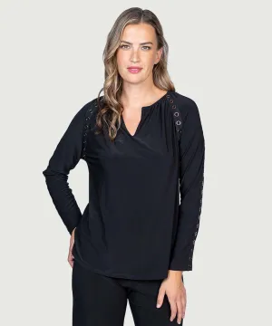 Grommet Embellished Black Top