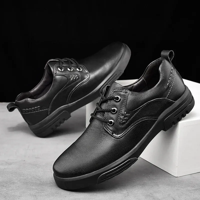 Hnzxzm men fashion shoes lace up Retro Oxford shoes men casual derby round toe casual platform thick outsole leather shoes for men