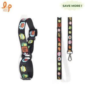 Lana Paws Comic Strip Martingale Collar and Leash for Dogs Combo (Black)