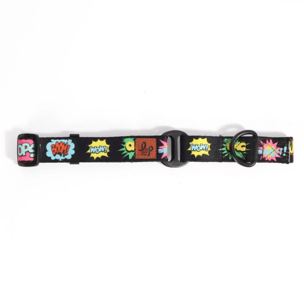 Lana Paws Comic Strip Martingale Collar and Leash for Dogs Combo (Black)