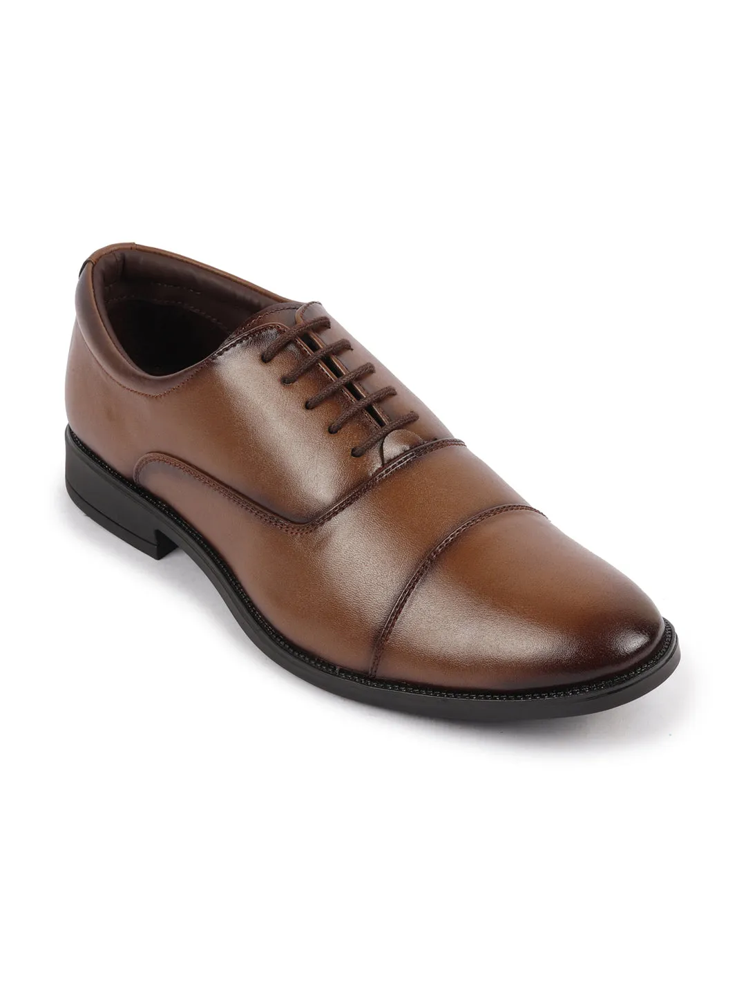 Men Tan Formal Office Work Lace-Up Derby Shoes