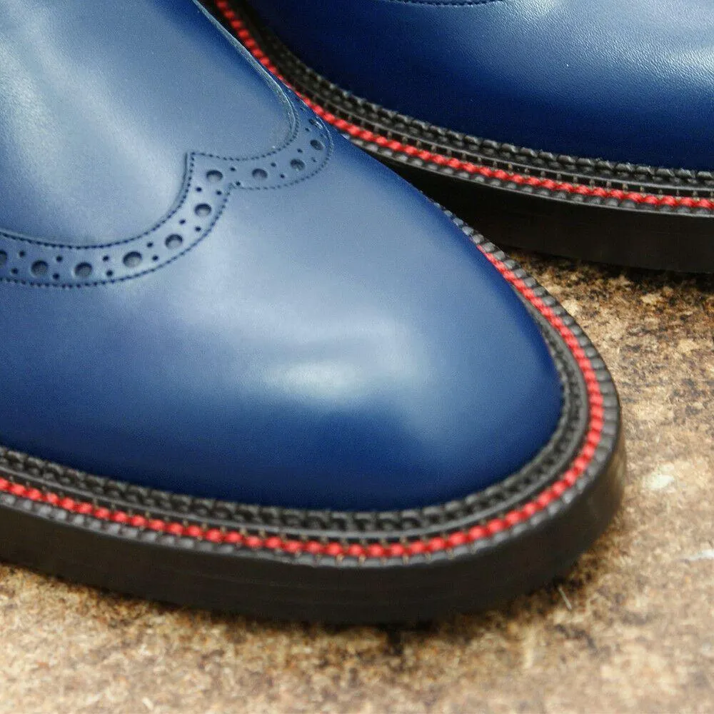 Navy Blue Wingtip Derby Shoe