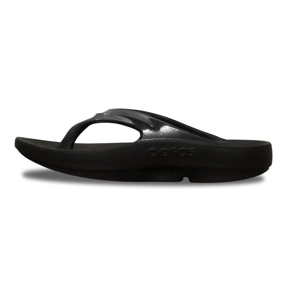 Oofos Womens Oolala Sandal Black Patent