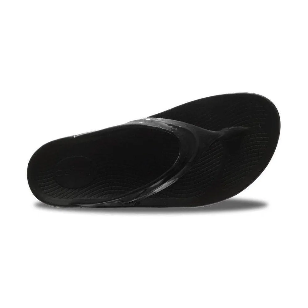 Oofos Womens Oolala Sandal Black Patent