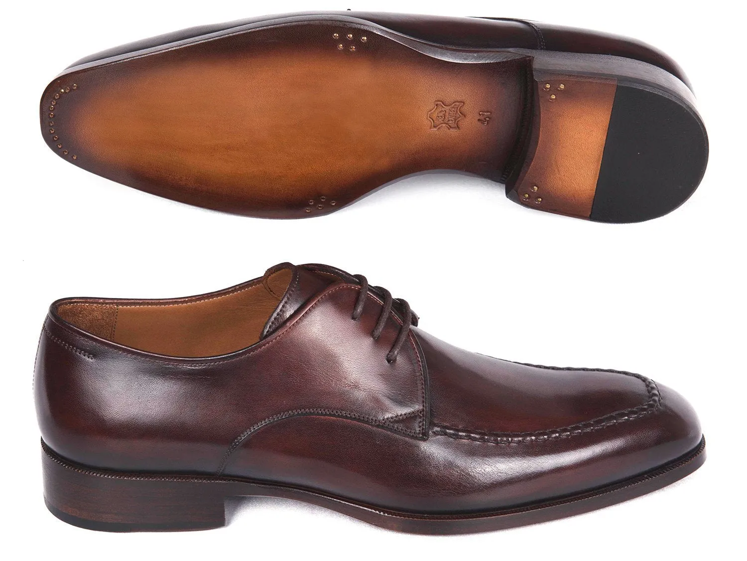 Paul Parkman Brown & Bordeaux Leather Apron Derby Shoes (ID#33BRD92)