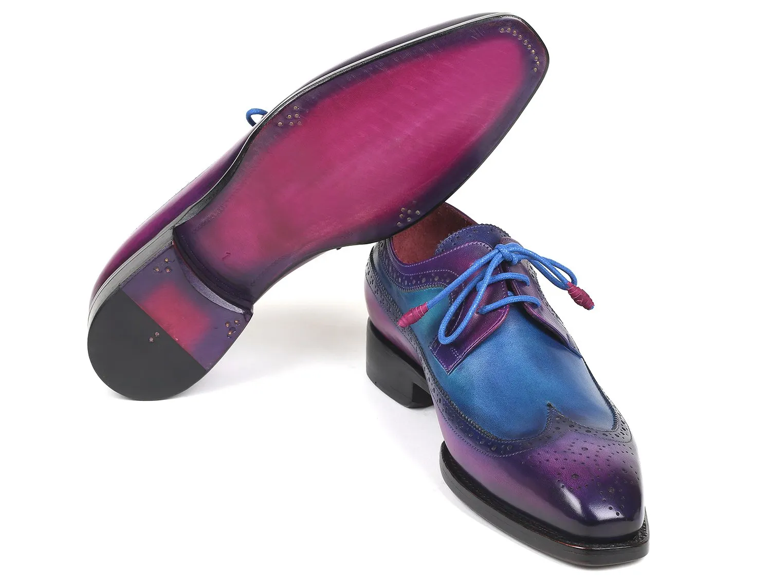 Paul Parkman Goodyear Welted Wingtip Derby Shoes in Purple & Blue