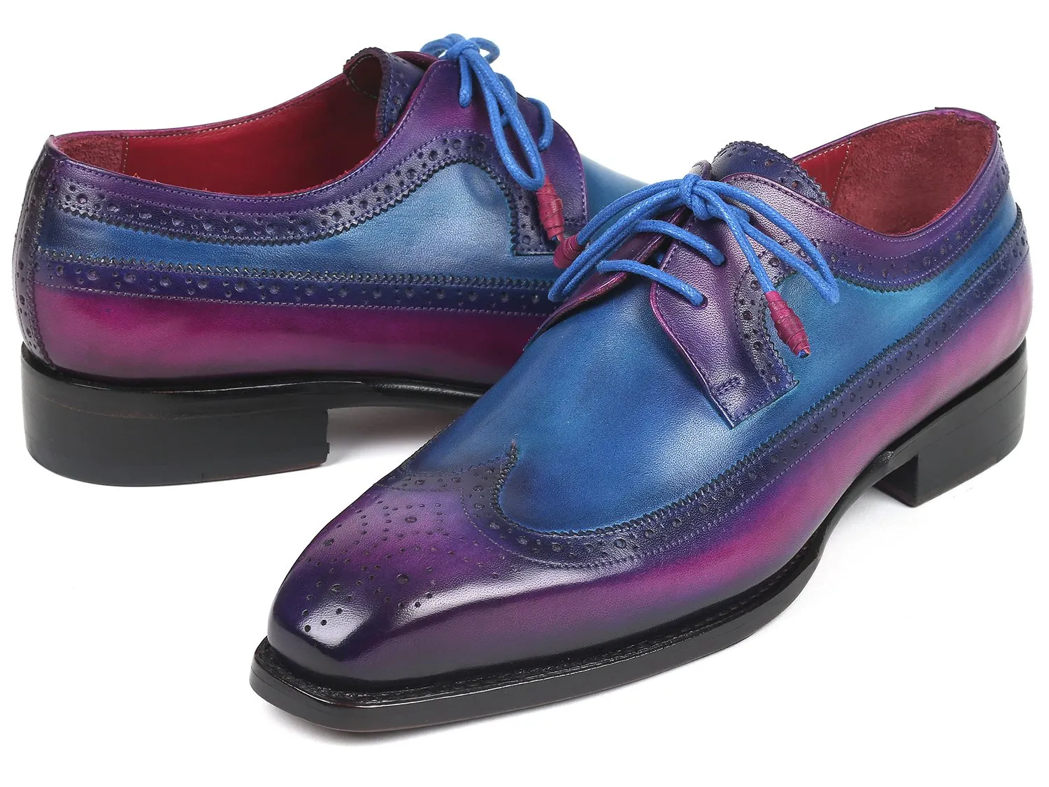 Paul Parkman Goodyear Welted Wingtip Derby Shoes in Purple & Blue