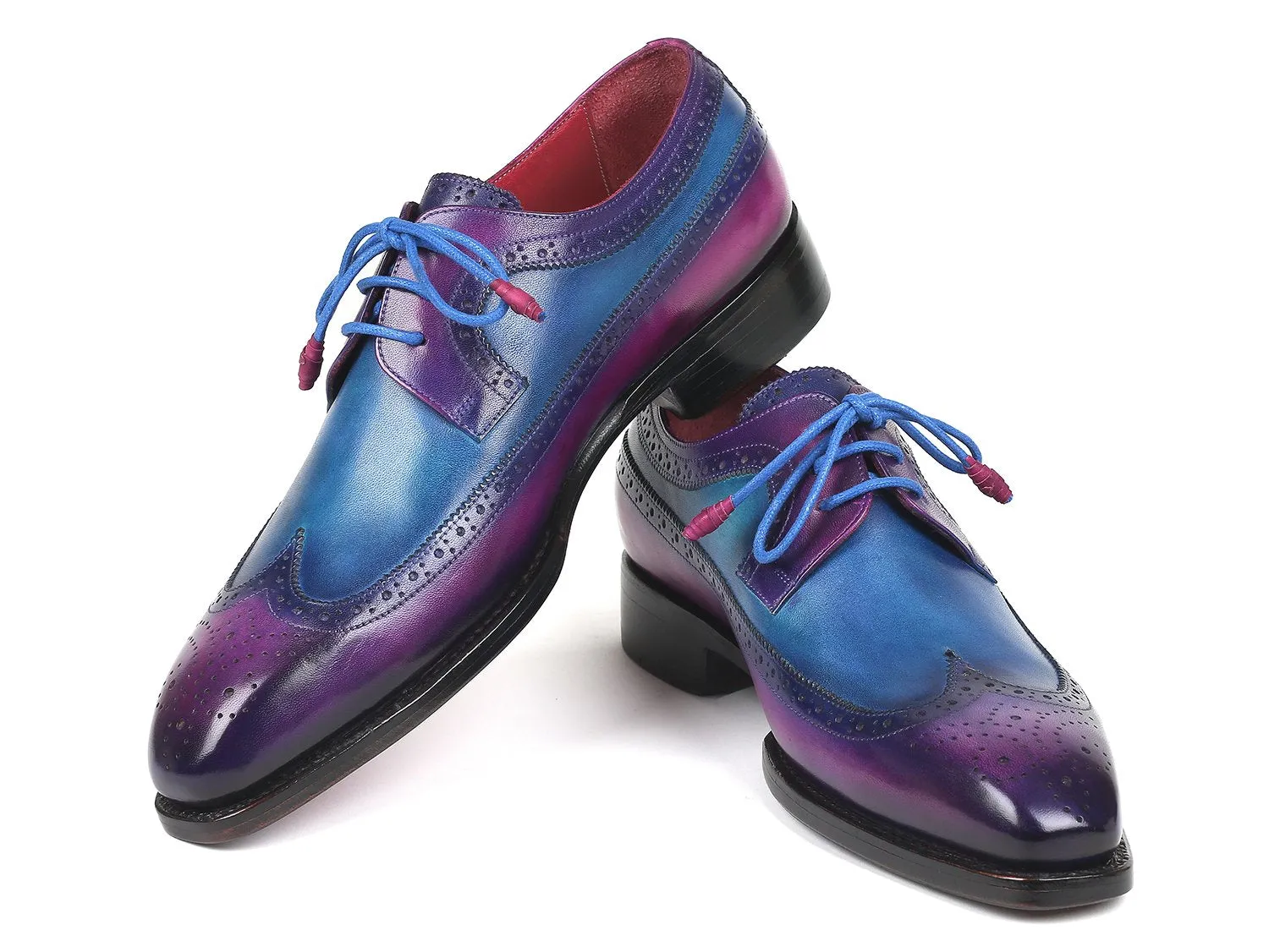 Paul Parkman Goodyear Welted Wingtip Derby Shoes in Purple & Blue