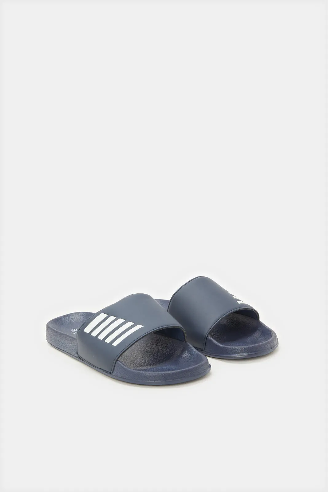 Senior Boys Navy Padded Striped Slide