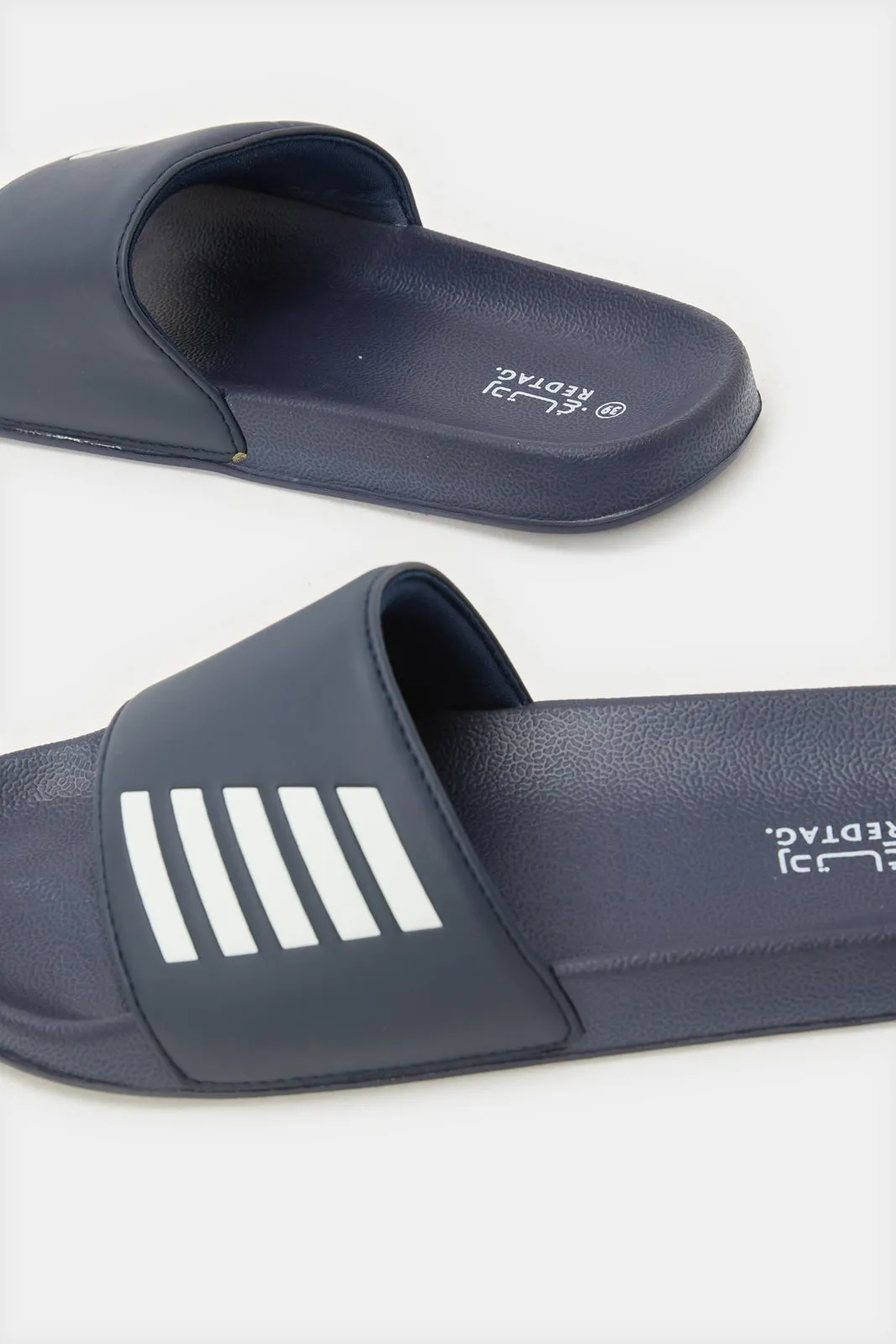 Senior Boys Navy Padded Striped Slide