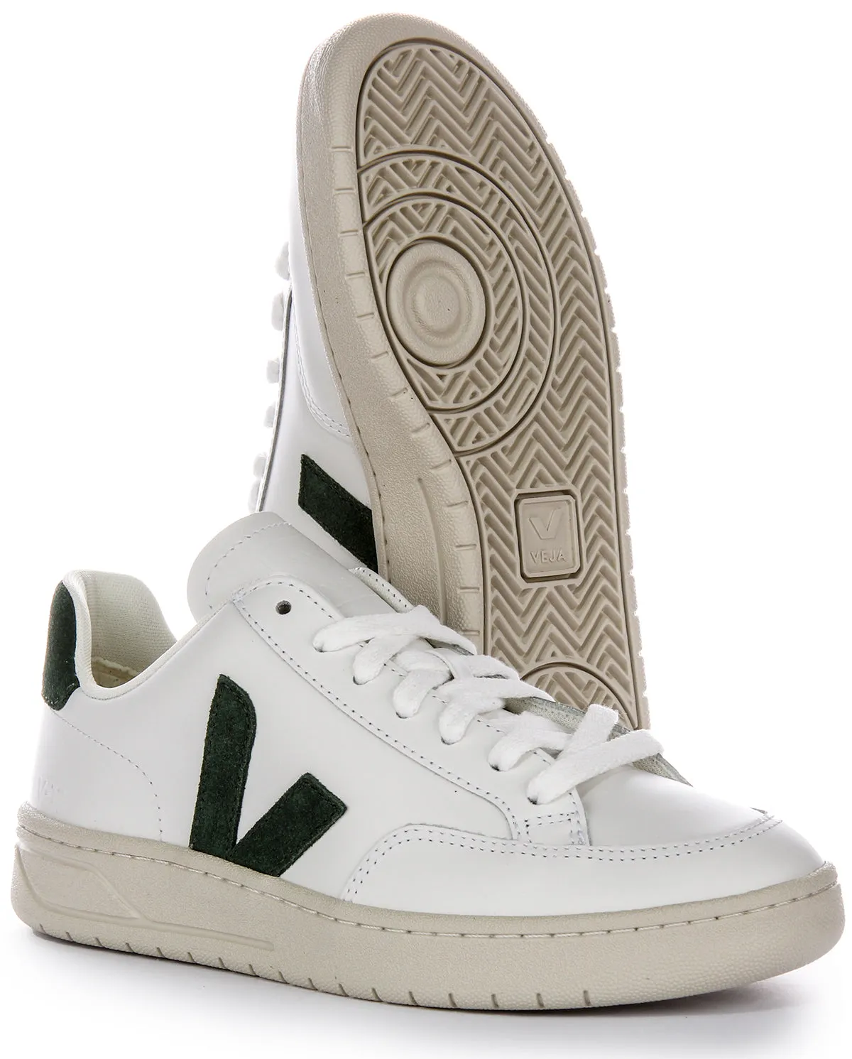 Veja V 12 Leather In White Green For Women