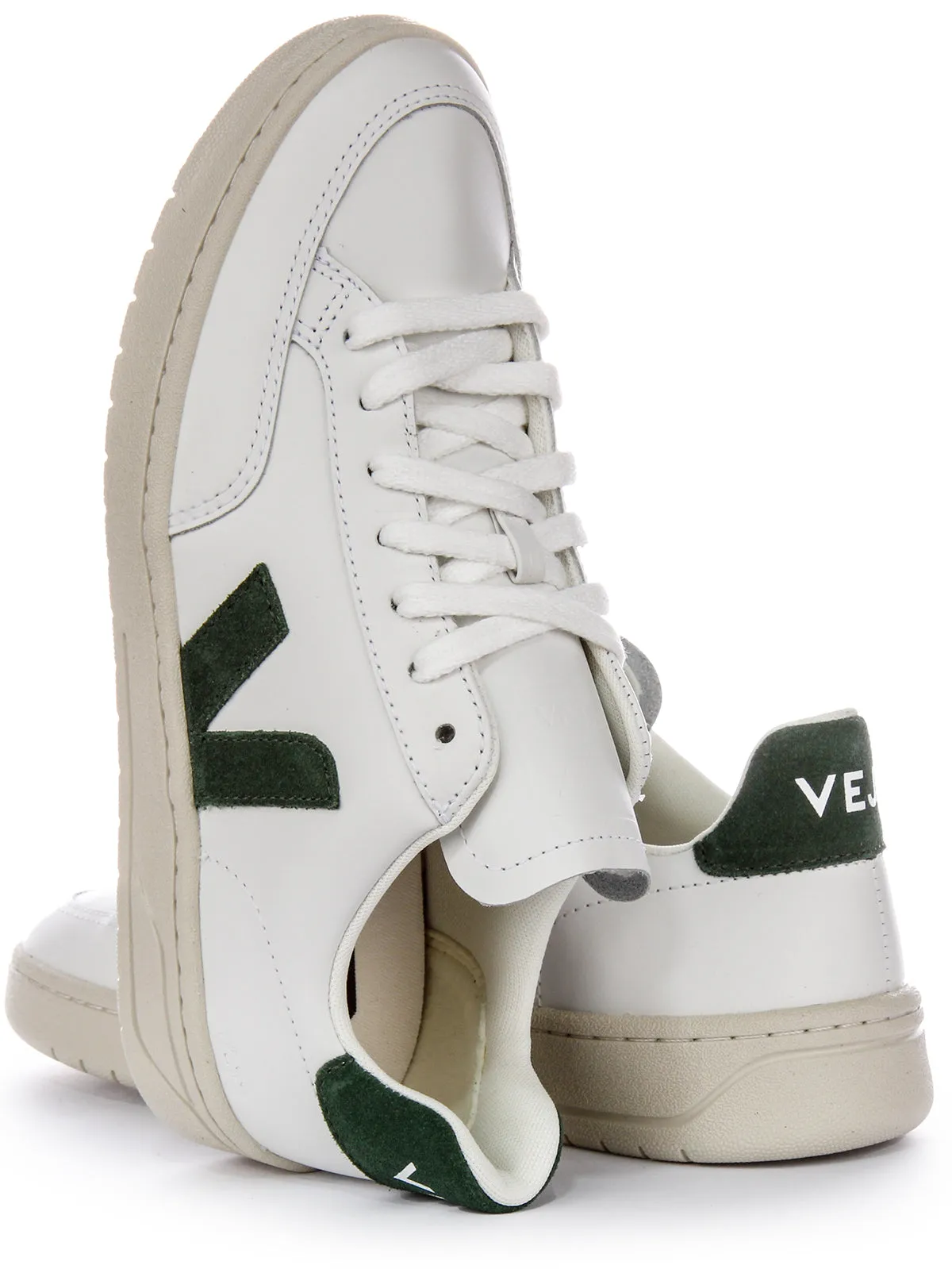 Veja V 12 Leather In White Green For Women