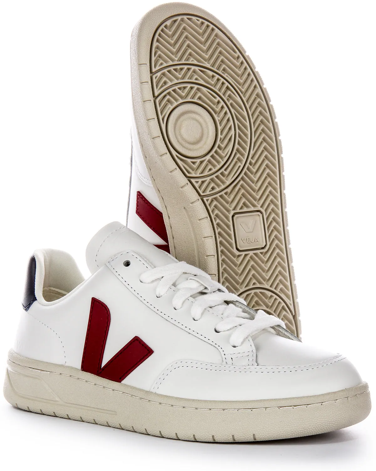 Veja V 12 Leather In White Red For Women